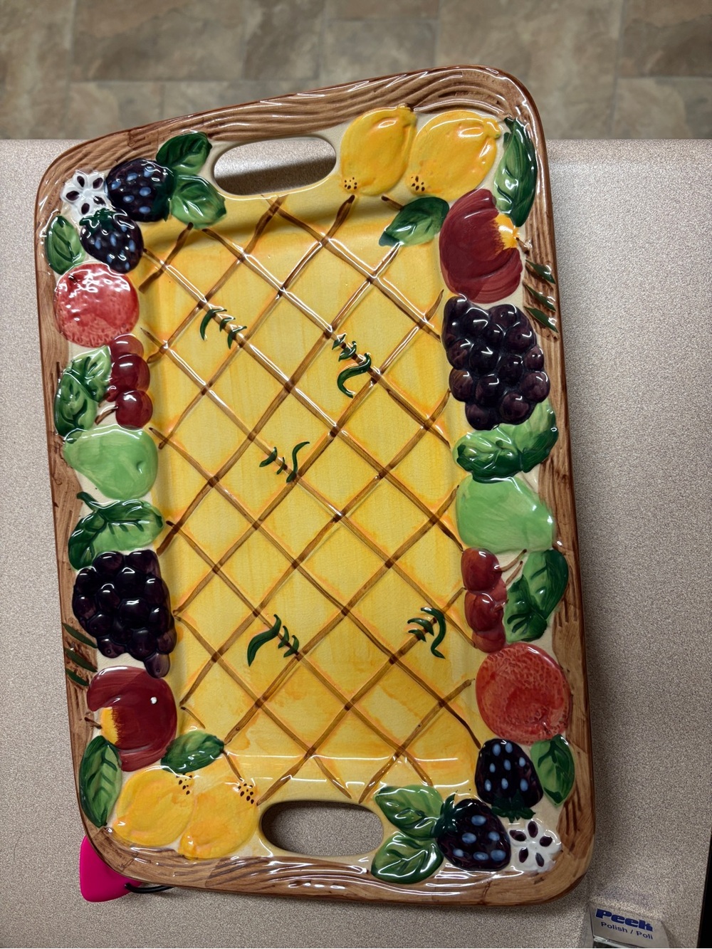 Hand-Painted Fruit Ceramic Serving Platter - Yellow
